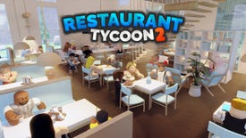 A bustling restaurant scene in Roblox, with the Restaurant Tycoon 2 logo overlaid on it.