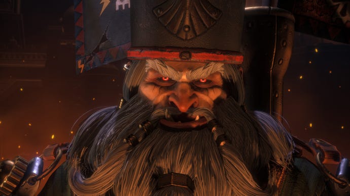 A chaos dwarf, from Total War: Warhammer 3's Forge Of The Chaos Dwarfs expansion.