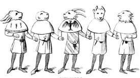 Mummers mumming in an illustration from 'The National and Domestic History of England'.